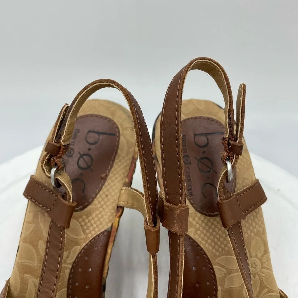 BOC Floral Flower Slingback Wedge Sandal Brown